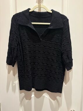 Talbots Black Short Sleeve Collared Knit Top